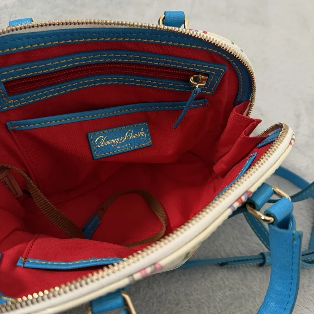 Dooney & Bourke 1975 Logo Bag Domed Crossbody Ruby Top Handle Wht/ Multi Zip Top - Picture 7 of 12